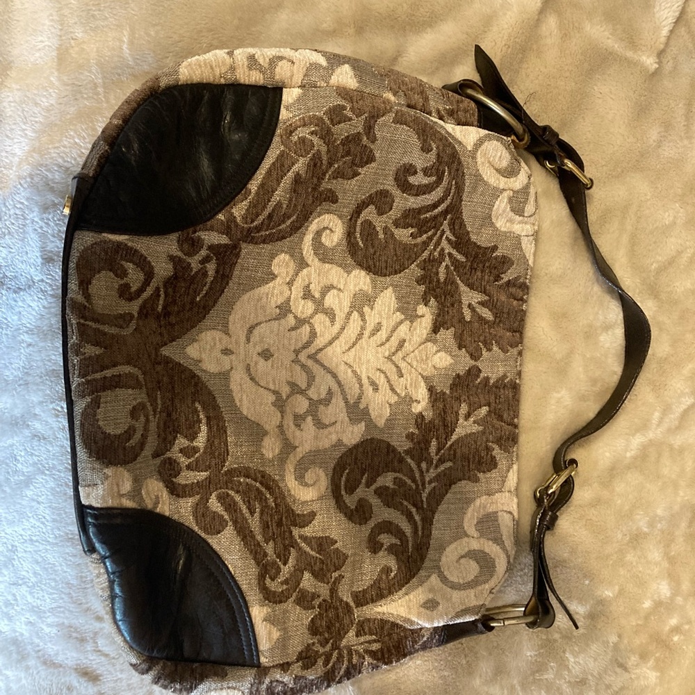 Glenda Gies Chic Brown and Black, and taupe Patterned Shoulder Bag